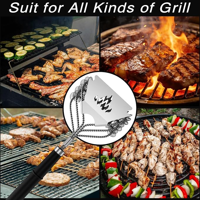 TNTOR Grill Brush Bristle Free with Scraper, 18" Handle BBQ Grill Brush for Outdoor Grill, Extra Strong Grill Cleaner Brush for Grill/Smoker/Gas/Charcoal, Father's Day Grill Gifts for Men/Dad