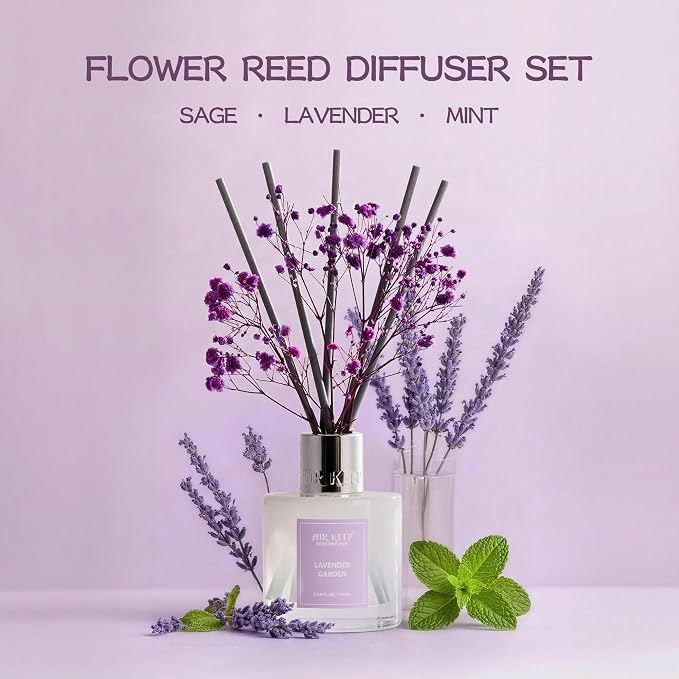 Reed Diffuser Set,3.38 fl oz (100 ml) - Lavender Garden Oil Diffusers with 8 Reed Sticks, Home Fragrance Reed Diffuser for Bathroom Shelf Decor