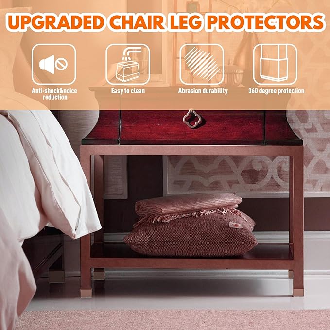Rectangle Chair Leg Protectors for Hardwood Floors,16 PCS Silicone Covers to Protect Wood Tile Floors Felt Pads Furniture Leg Caps Reduce Noise. Easy to Move.(Brown,0.75 x 2 Inch,Rectangle)