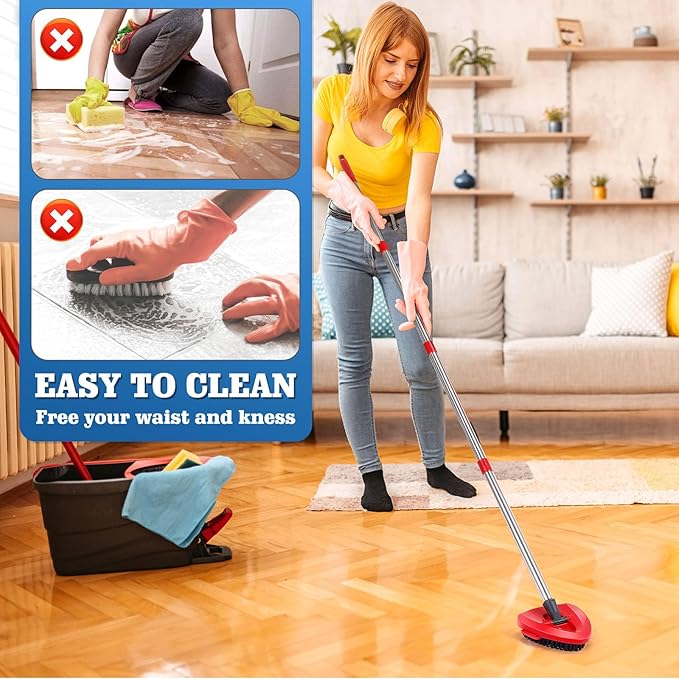 Wa.IE JiemiMicrofiber Spin Mop Refills Head Compatible for EasyWring 1-Tank System,1 Mop Scrub Brush + 1 Mop Base + 4 Pack Cleaning Floor Mop Head