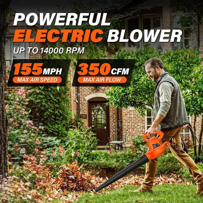 MAXLANDER 7-Amp Electric Leaf Blower, Handheld Blowers for Lawn Care | 350CFM 155MPH, Lightweight & Powerful, Corded