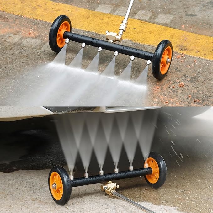 Undercarriage Pressure Washer Attachment with 6 Nozzles, 16" Water Broom | Dual-Function for Pressure Washer Undercarriage Cleaner with 3 Pieces Extension Wand, 4000 PSI, Orange