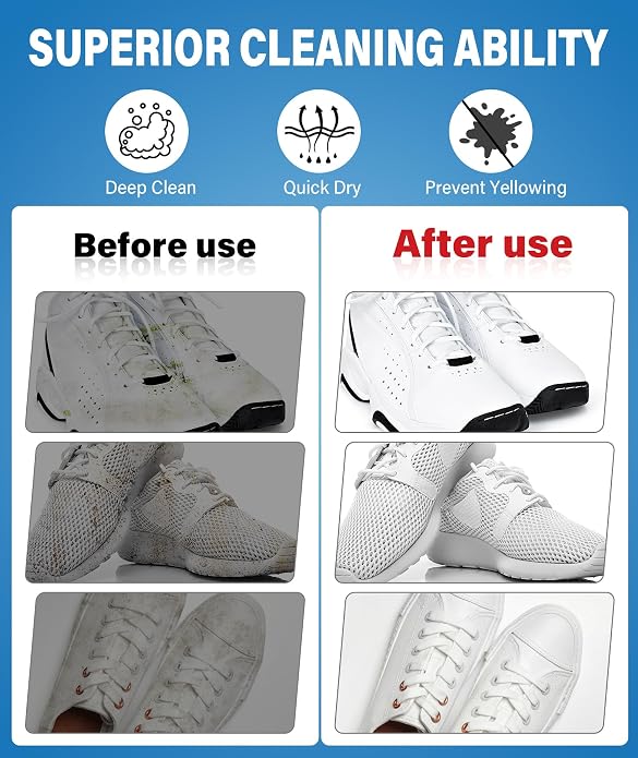 Shoe Cleaner, No-Rinse Deep-Cleaning Foam, Revives White Sneaker Fast | 6.76 oz Shoe Cleaning Kit with Soft Brush and Microfiber Towel for Leather, Canvas, Mesh, Knit and Rubber & More