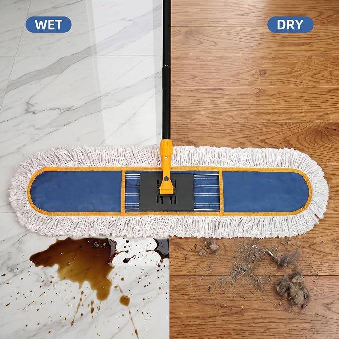 36" Commercial Dust Mop for Floor Cleaning, Heavy Duty Industrial Dry Dust Mop with 2 Mop Pads & 59" Long Handle, Professional Janitorial Cleaning Supplies for Home, Garage, Hotel, School, Gym