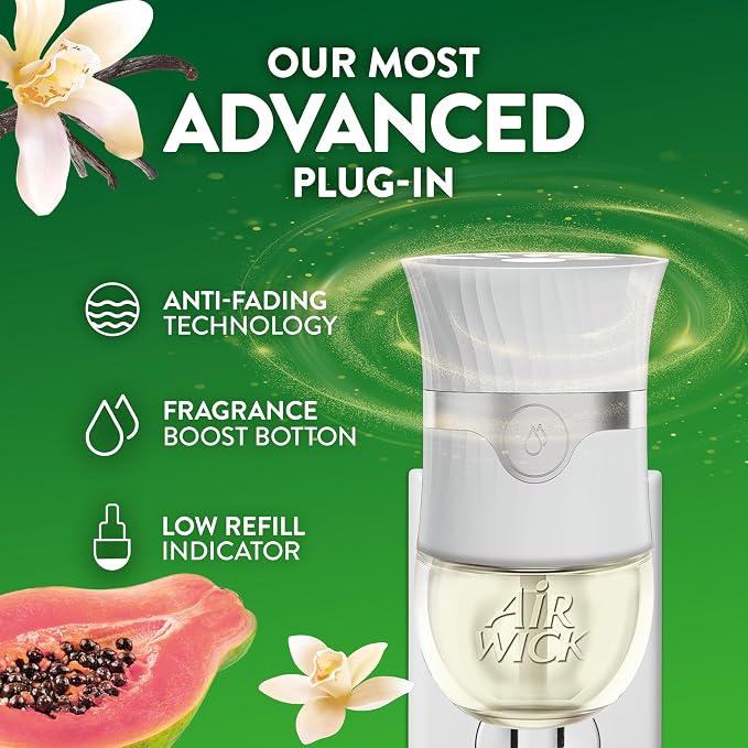Air Wick Plug In Scented Oil Refill, 10ct, Vanilla and Pink Papaya, Air Freshener, Essential Oils, (Pack of 2)