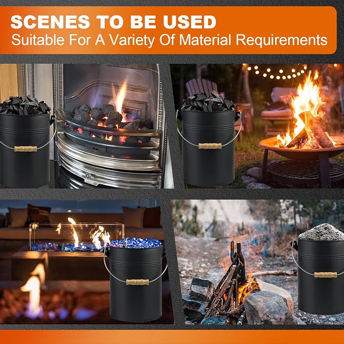 Ash Bucket with Lid and Shovel, 2.5 Gallon Ash Bucket for Fireplace, Complete Fireplace Tools Set, Fireplace Bucket for Ashes for Wood Stove