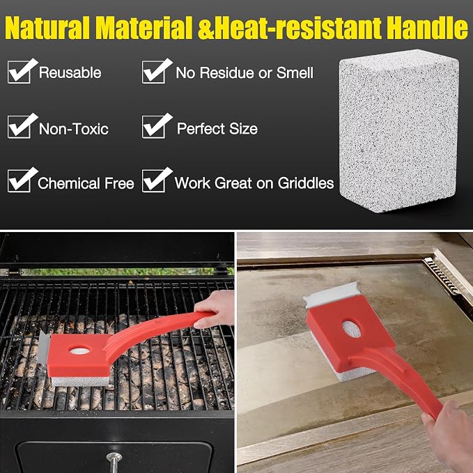 Grill Brush Bristle Free,Steam Cleaning Grill Brush,Pumice BBQ Grill Cleaner,Replaceable Head Barbecue Grill Cleaning Brush,with BBQ Cleaning Pad(1pcs) and Grill Stone Cleaning Block(2pcs)