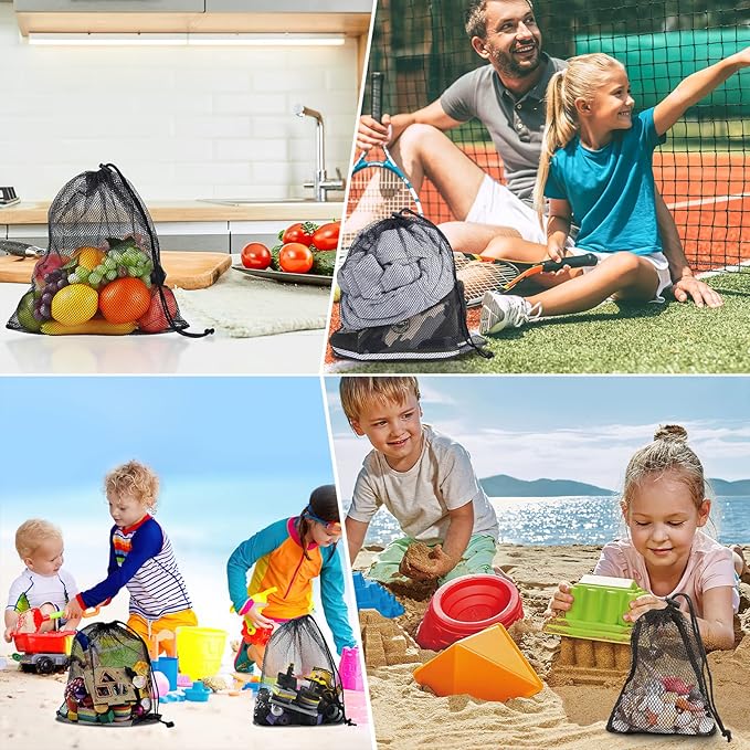 13"X15.5" 6Pcs Mesh Laundry Drawstring Bag Nylon Drawstring Gym Bag with Cord Lock Closure