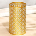 Small Gold Trash Can, Decorative Floral Waste Basket with Perforated Design, Elegant Gold Garbage Can for Bathroom, Bedroom, Office and Kitchen, 7" W X 7" L X 12" H