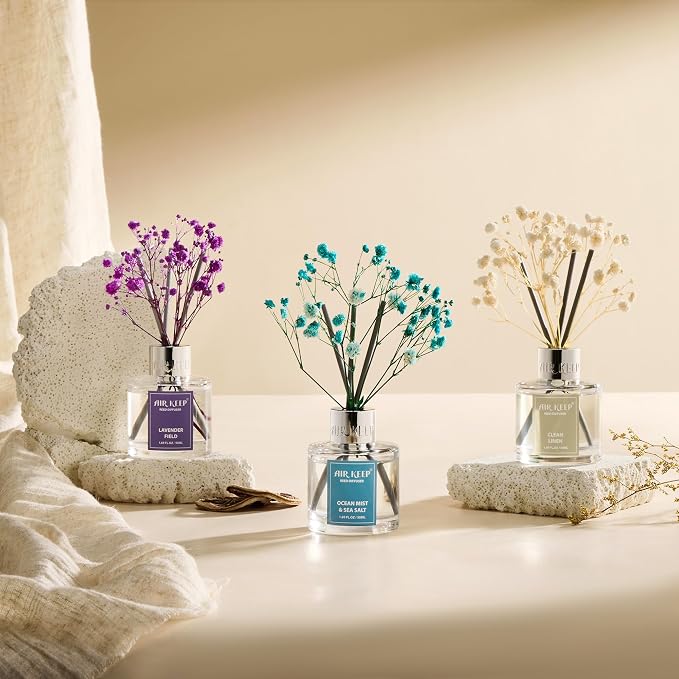 Reed Diffuser Set,1.69 fl oz (50 ml) - Ocean Mist&Sea Salt Oil Diffusers with 8 Reed Sticks,Home Fragrance Reed Diffuser for Bathroom Shelf DecorSALT