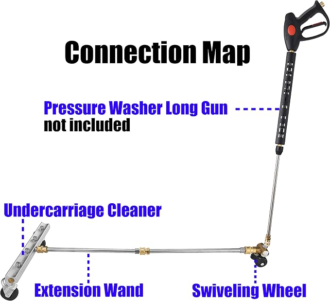 M MINGLE Pressure Washer Undercarriage Cleaner with Swivel Wheel, 4000 PSI | 13 Inch Under Car Washer with 2 Extension Wands, Eliminate Car Underbody Dirt & Oil, Easy to Use and Assemble