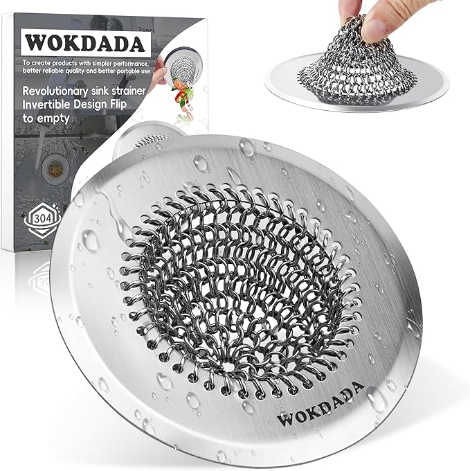 Revolutionary Kitchen Sink Drain Strainer/Patented Reversible Chain Mesh, Effortless Cleaning & Debris Catcher, Large Capacity, Anti-Clog, 304 Stainless Steel & Rust-Proof/Handmade | Revolutionary Sink Strainer, Easy Clean , Fast Drainage,304 Stainless...