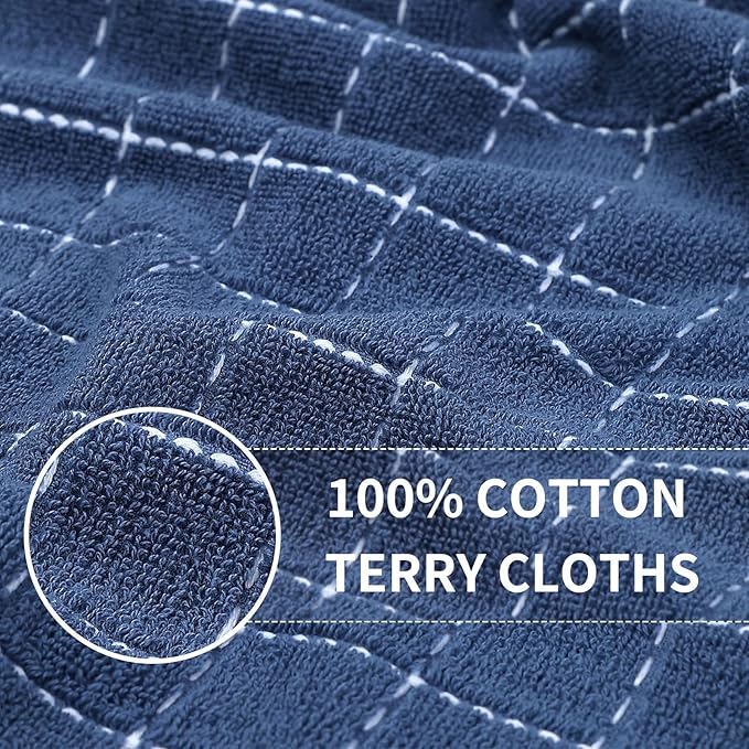 Homaxy 100% Cotton Terry Kitchen Towels(Navy Blue, 13 x 28 inches), Checkered Designed, Soft and Super Absorbent Dish Towels, 12 Pack