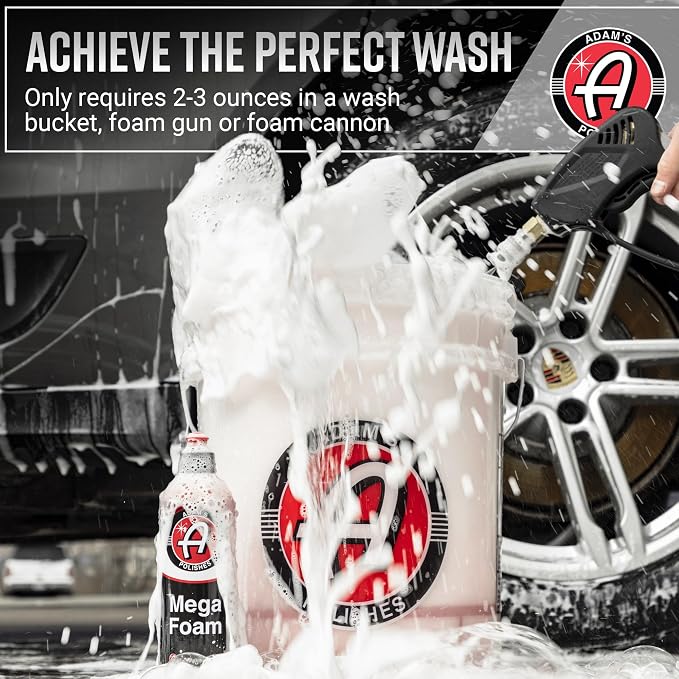 Adam’s Mega Foam Car Wash Soap (Gallon) – pH Neutral, Ultra Concentrated for Foam Cannon, Foaming Spray Gun, or Bucket – Safe for Wax, Sealants & Ceramic Coating – High Suds Car Cleaner