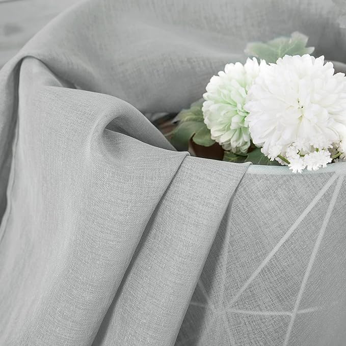Tollpiz Short Sheer Curtain Living Room Linen Textured Curtains Sheer Light Filtering Voile Rod Pocket Curtain for Bedroom, 38 x 54 inches Long, Silver Grey, Set of 2 Panels