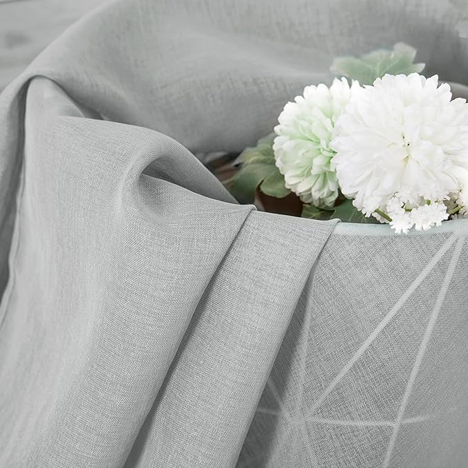Tollpiz Short Sheer Curtain Linen Textured Bedroom Curtains Sheer Light Filtering Rod Pocket Voile Curtain for Living Room, 54 x 54 inches Long, Silver Grey, Set of 2 Panels