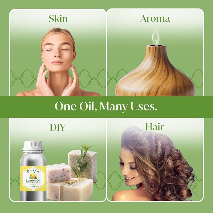 Siva Lemon Essential Oil, Huge Bottle, Large Size, 16 Fl Oz (473 ml) | Lemon Oil for Diffuser, Humidifier, Home Fragrance, Cleaning Blends, Soap Making, Candle Making, Bath Salts & DIY Projects