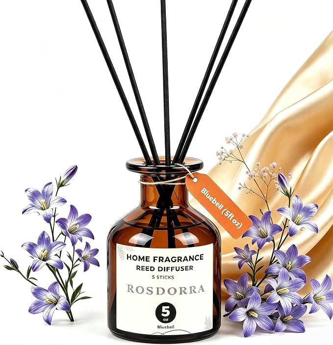 Reed Diffuser for Bathroom 5oz, Bluebell Floral Scent | Long Lasting Reed Diffuser Set, Home Fragrance with Fiber Sticks, Aesthetic Decor Housewarming Gift for Bedroom Office