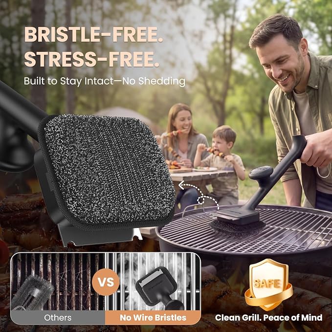 ThermoMaven BBQ Grill Brush Bristle Free - 17" Safe Steam Grill Cleaner Brush with Scraper and 5 Brush Heads for Porcelain/Gas/Charcoal Grill Outdoor Grill Barbecue Cleaner