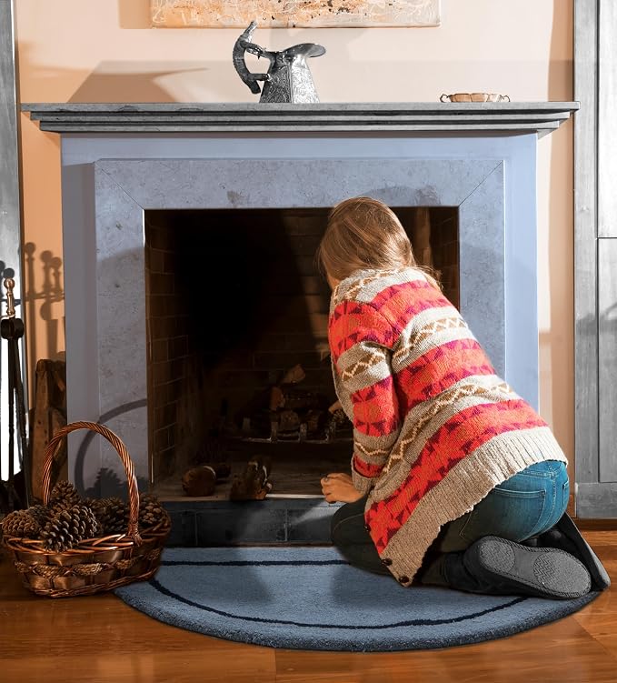 COTTON CRAFT Pure Wool Fireplace Rug - 22x44 inch Charcoal Grey Hearth Rug | Fire Resistant Hand Tufted Accent Carpet - Half Moon Shaped - Entryway Anti Fatigue Rug