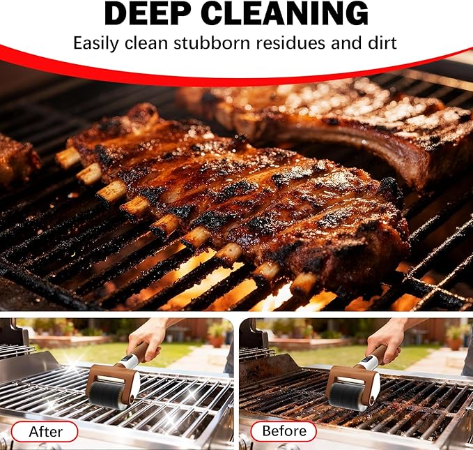 Electric Grill Brush, 2-Speed BBQ Grill Brush with LED Light/Screen Powerful Cleaning 800RPM/4000mAh/2 Brush Heads No Bristle Shedding Rechargeable Lightweight Grill Cleaner for Outdoor/Camping