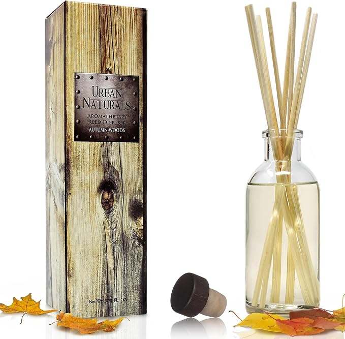 Reed Diffuser Set, Autumn Woods - Bathroom Shelf Décor | Dark walnut, English Lavender and White Amber, A Fresh, Earthy, Woodsy Fall Forage Scent, Made in the USA