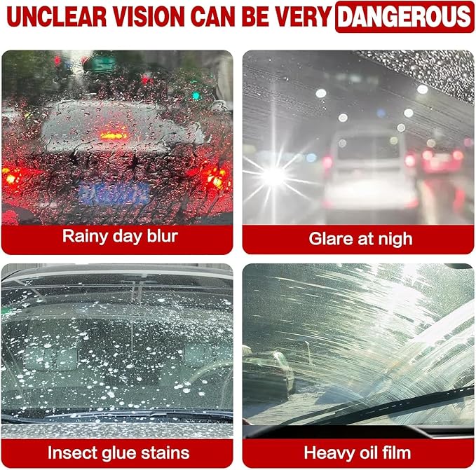 Oil Film Cleaning Brush for Car Windows, 2026 Upgraded Clear Vision Windshield Cleaner with Anti-Rain Coating, Improving Clarity & Safer Driving, Kit with Supplements & Towel, 2 pcs(Red)
