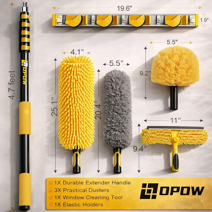 30 Foot High Ceiling Duster Kits with 4.7-24ft Heavy Duty Extension Pole | High Reach Duster for Cleaning,Microfiber Feather Duster,Cobweb Duster,Ceiling Fan Duster,Window Squeegee & Cleaner