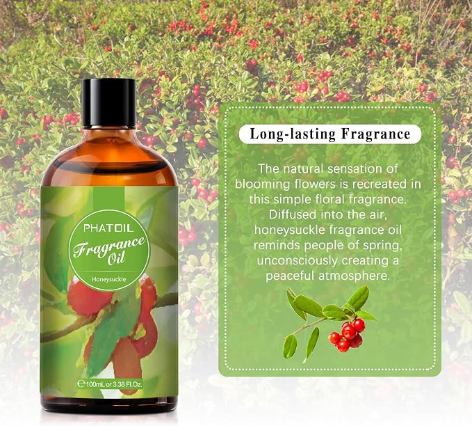 PHATOIL 3.38FL.OZ Honeysuckle Fragrance Oils for Aromatherapy, Essential Oils for Diffusers for Home, Perfect for Diffuser, DIY Candle and Soap Making, DIY Scented Products - 100ml | Long Lasting Scented Oils For Humidifier, Air Freshener, DIY Soap Can...