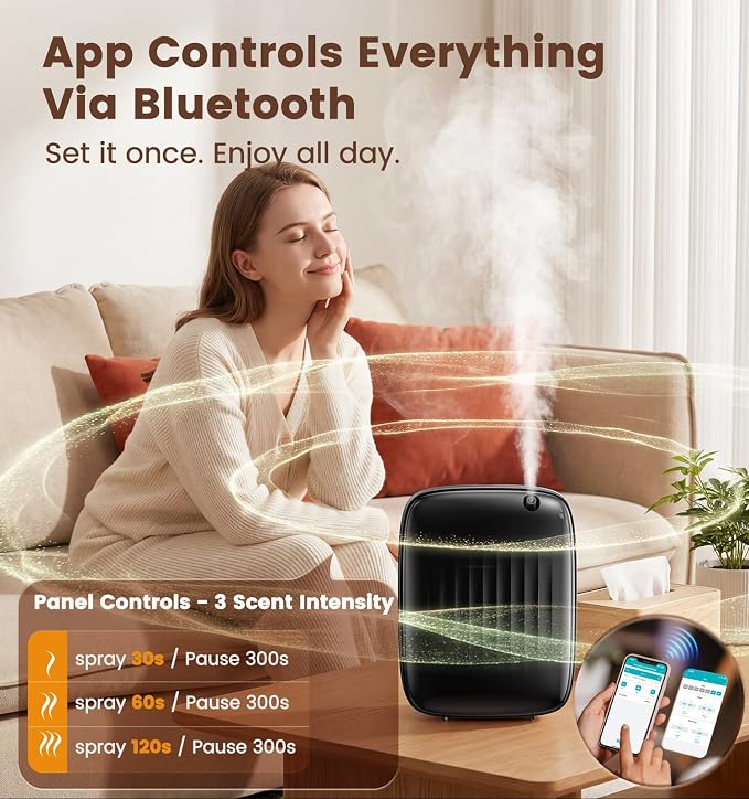 Ziweo Waterless Essential Oil Diffuser, 3000sq.ft - App & Panel Control | Cold Air Diffuser for Home Office Hotel, Whole-Home Scent, One-Click Preset Panel Control, Easy to Operate, Wall Amount