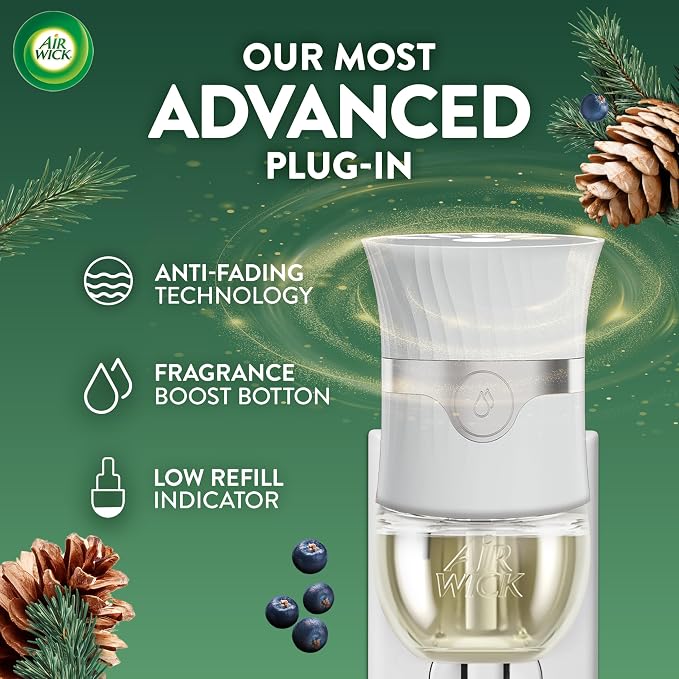 Air Wick Plug-In Scented Oil Refills, 4 Count, Fresh Pine and Juniper, Air Freshener, Essential Oils, Eco Friendly