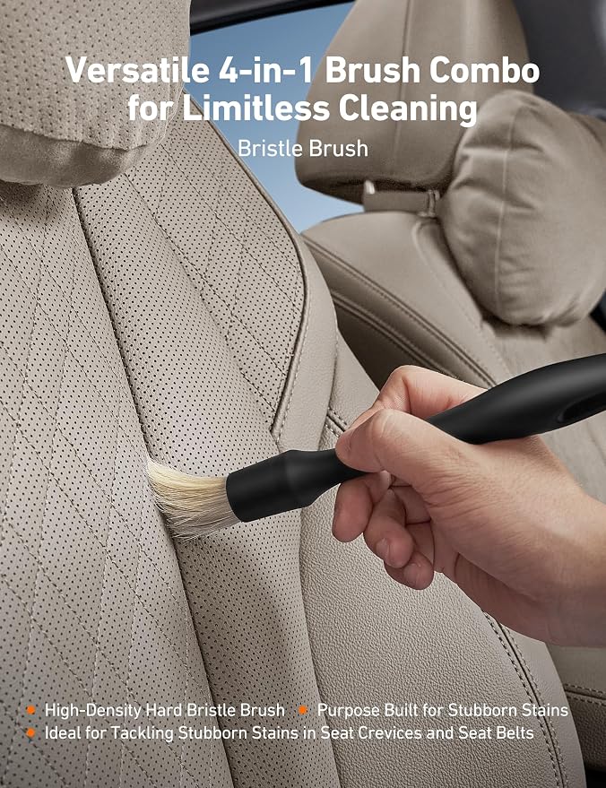 AstroAI 8pcs Windshield Cleaner Tool & Car Interior Detailing Kit | Extendable Handle, 4 Cleaning Brushes, 4 Reusable Microfiber Pads, Scratch-Free for Leather Seats, Blue
