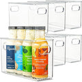 Plastic Food Storage 6 Pack Clear Container Bin with Handles for Organizing Kitchen, Pantry, Refrigerator, Freezer, Pantry, Cabinet, Closet, Bathroom. 10”x4”x6”