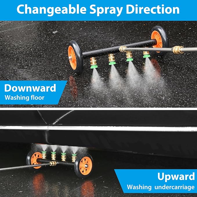 2-in-1 16’’ Undercarriage 4000 PSI Pressure Washer Water Broom with Bottle | Universal Car Pressure Washer with 8 Replaceable Nozzles/Foam Washer/Mitten, Surface Cleaner for Car Wash, Driveway, Sidewalk