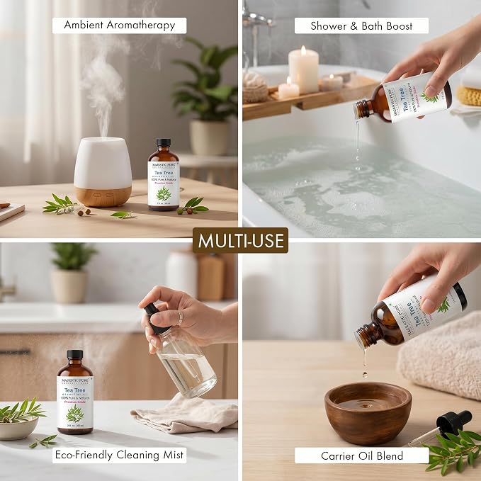 Majestic Pure Tea Tree Essential Oil for Diffuser - 2 Fl Oz | 100% Pure & Natural Ideal for diffuser use, aromatherapy, massage, soap making, candle making home fragrance
