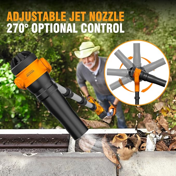 Alloyman Roof Gutter Cleaning from The Ground,40V Cordless Leaf Blowers | 55" extension pole, brushless motor,580CFM/180MPH,270° nozzle clean roof gutters safely from the ground with 2 batteries
