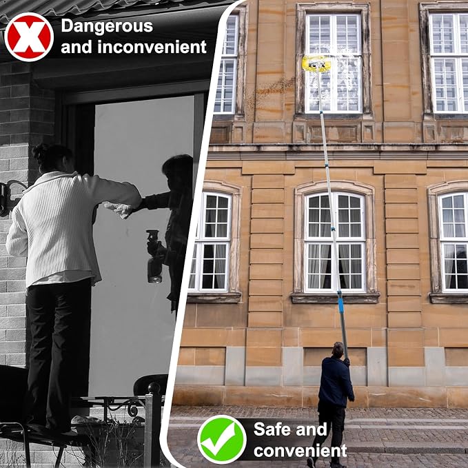 16FT Reach Telescopic Extension Pole, 3-12FT Paint Roller Extension Pole with Flip-Lock Design, Aluminum Alloy Threaded Head for Painting Cleaning Dusting & Window Washing Tools