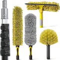 5-in-1 20Ft 4-Stage Telescoping Extension Pole Kit for Cleaning | Feather Dusters with Bristles for Outdoor Indoor, 4-Stage Spider Web Remover with Telescopic Pole for Ceiling Wall Yellow