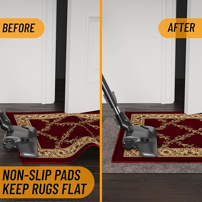 Ottomanson 3' x 9' Non-Slip Rug Pad Gripper 1/4 Inch Thick Dual Surface Felt + Rubber Gripper - Safe for All Floors, Brown