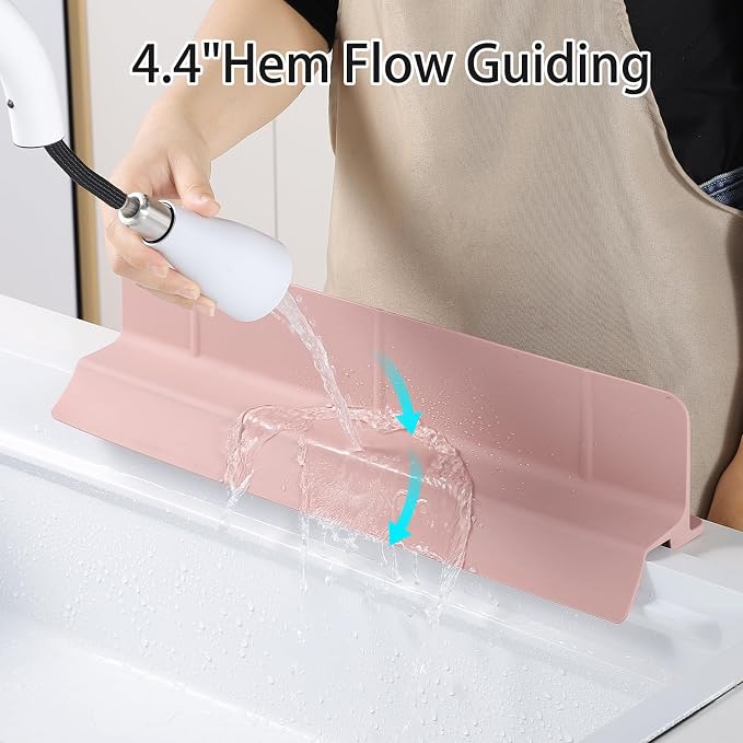 18" Upgraded Silicone Sink Splash Guard Released in 2026,Self-Draining Water Splash Guard for Kitchen Sink,Bathroom and Kitchen Island,with 3.5" High Splash Guard & 6 Strong Suction Cup (Pink)