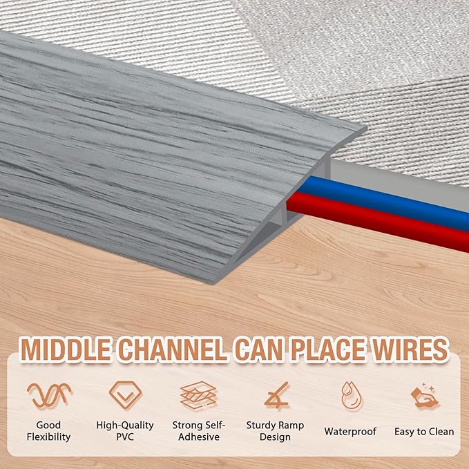 Floor Transition Strip Self Adhesive Vinyl Door Threshold for Doorways Carpet Edging Trim Overlap Edge Reducer for Laminate Floor, Carpet, Tile (Light Gray Wood Grain, 2/5" to 3/5", 10Ft)