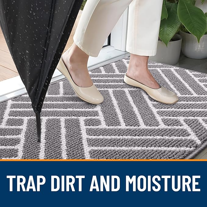 OLANLY Indoor Door Mat, 32x20 Inch, Dirt Resistant and Absorbent, Non-Slip Rubber Backing Floor Mats, Easy Clean Low-Profile Doormat for Entryway, Front Door, and Inside Entrance, Grey