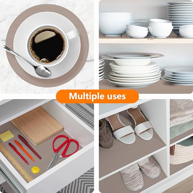 Shelf Liners for Kitchen Cabinets Drawer Liner Non Adhesive Cupboard Mat EVA Material Waterproof Refrigerator Mats Washable Fridge Liner for Cupboard and Desks Liner Beige 11.8 x 118 Inches