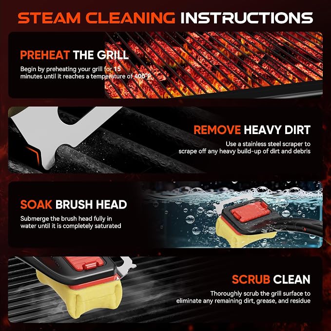 Grill Brush Bristle-Free Steam Replaceable Cleaning Head [No Handle]，Heat-Resistant Kevlar Head with Grill Scraper, Safe Barbecue Grill Cleaning Head for All Grill Types