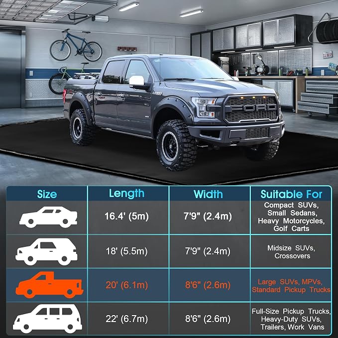ToLanbbt 8'6" x 20' Garage Floor Mat, Heavy Duty Water Containment Mat with 1.2" Raised Edges, Protection from Snow Mud Rain and Oil, Non-Slip Garage Parking Mat for SUVs Trucks
