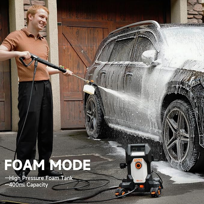 AIVOLT 4800PSI Electric Pressure Washer, Portable Power Washer with Anti-Tipping 4-Wheel Design, 36FT Cable & 25FT Hose, 4 Nozzles, Soap Tank for Cars, Driveways, Fences, Patios & Home