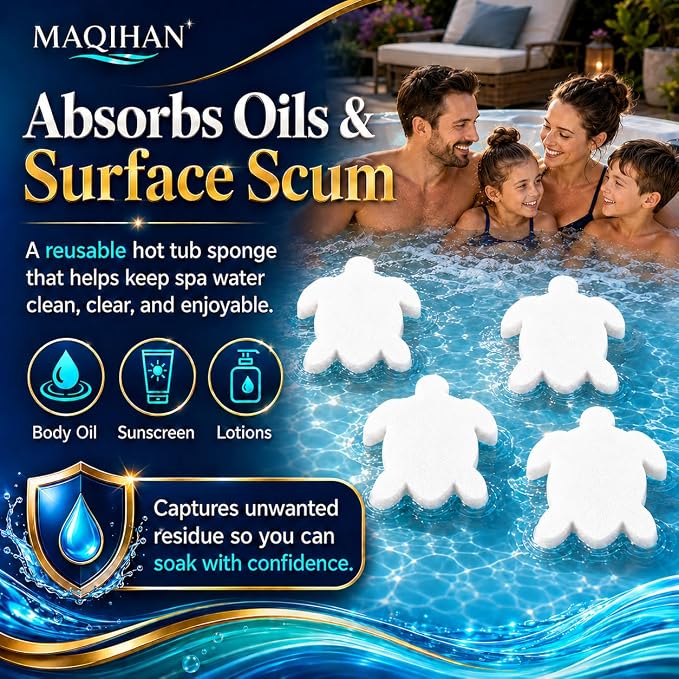 MAQIHAN Hot Tub Sponge - Pool Sponge Oil Absorber Pool Oil Absorbing Sponge Floating Turtle Scum Sponge Filter Cleaner for Above Ground Pool Inflatable Hot Tub, Swimming Pool Accessories，White，40