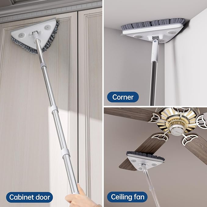 Wall Cleaner Mop with Long Handle, Dust Mop with 6 Reusable Pads | 3-in-1 Wall Duster with Extension pole, 58in Long Handle for Wall/Ceiling/Baseboard/Floors