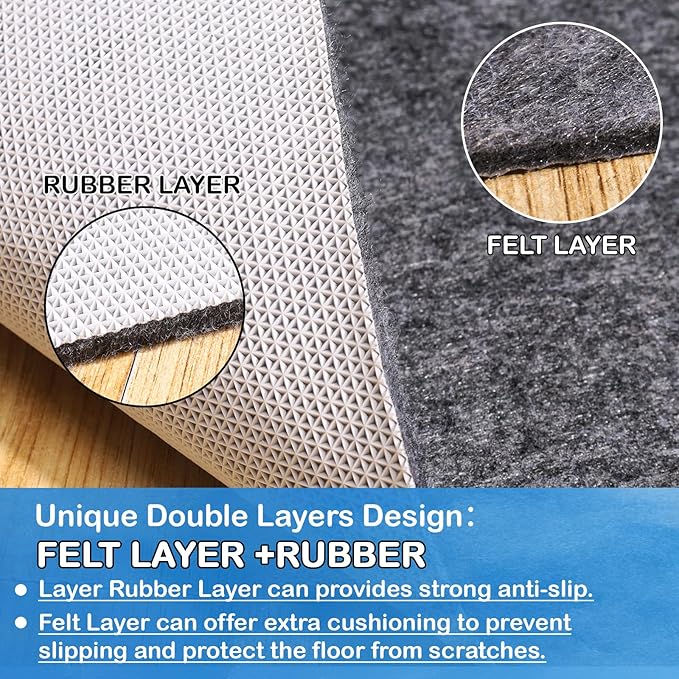 Non-Slip Rug Pads 2 x 10ft, 100% Waterproof Extra Large Area Rugs Non Skid Rug Pad for All Floors and Finishes Durable Hardwood Floor Protective Felt Keeps Rugs in Place, Safe and Secure