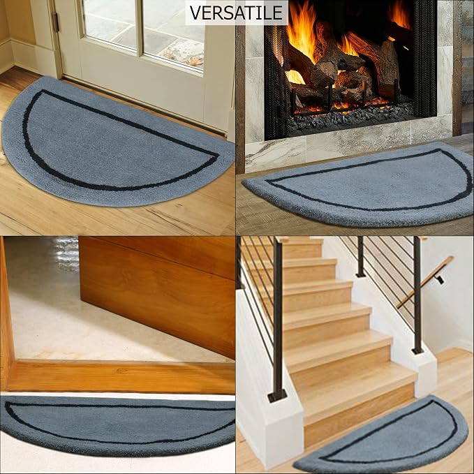 COTTON CRAFT Pure Wool Fireplace Rug - 22x44 inch Charcoal Grey Hearth Rug | Fire Resistant Hand Tufted Accent Carpet - Half Moon Shaped - Entryway Anti Fatigue Rug